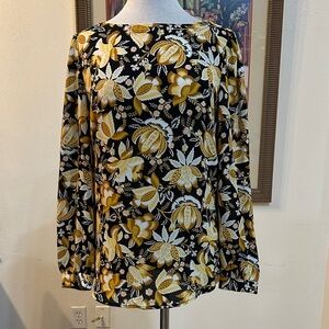 PREMISE Black/Gold Floral Pattern Blouse Size Medium